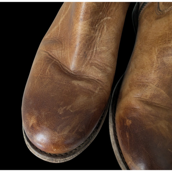 Frye Melissa Button Short Boots Sz 6 Cognac Brown Leather Distressed Rustic Low - Picture 8 of 12